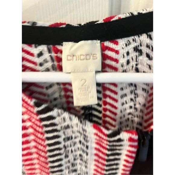 Chicos Red Black White Chevron Side Zip Sweater Jacket sz 2 or L EUC - Picture 7 of 9
